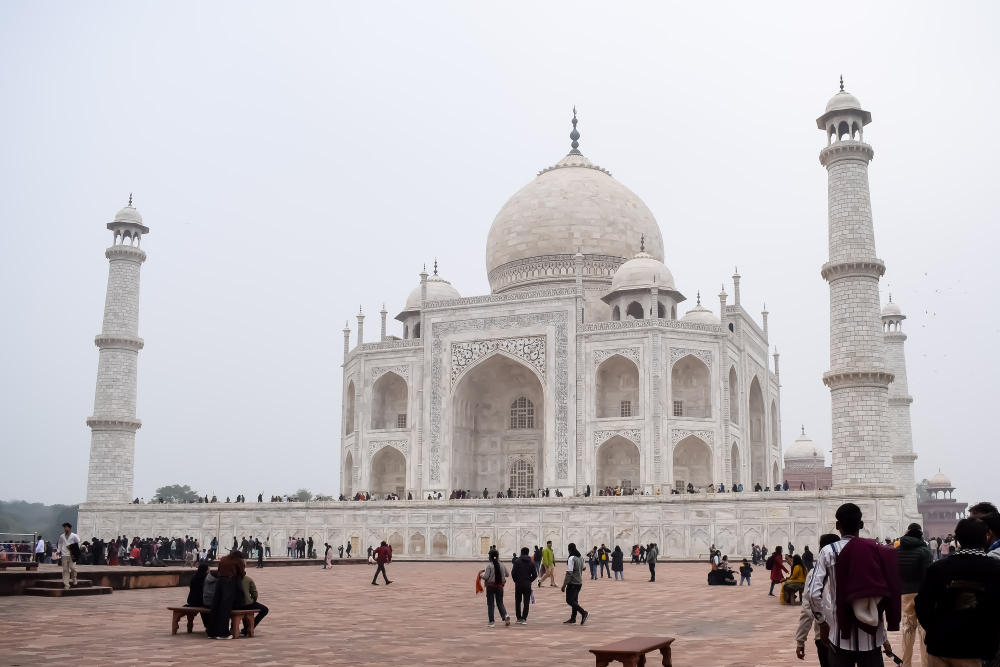 Taj Mahal with winter light and clear blue sky