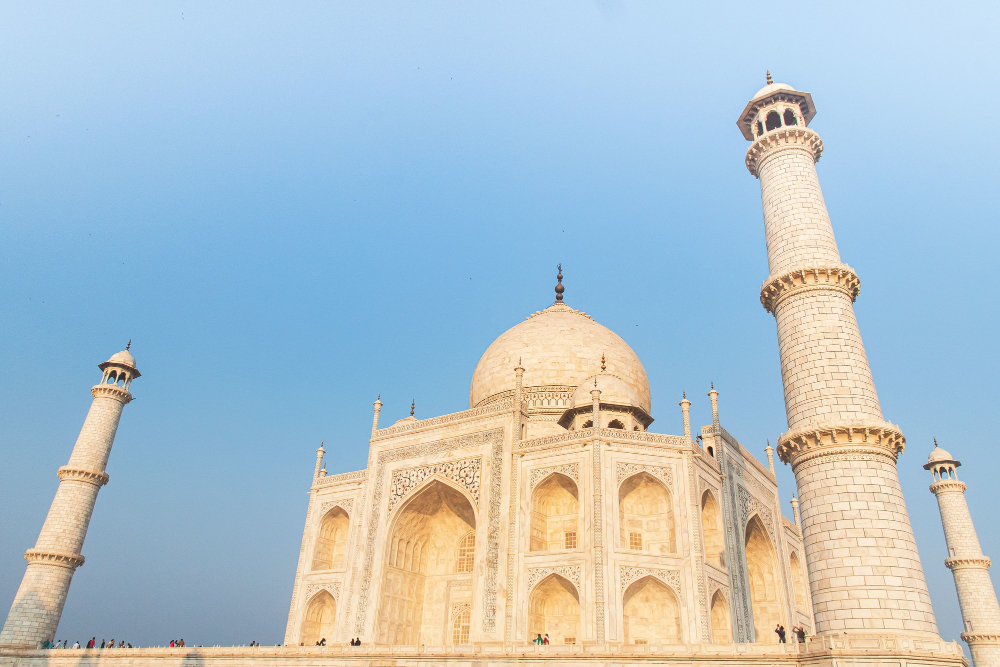 India in September Taj Mahal with lush green gardens after monsoon