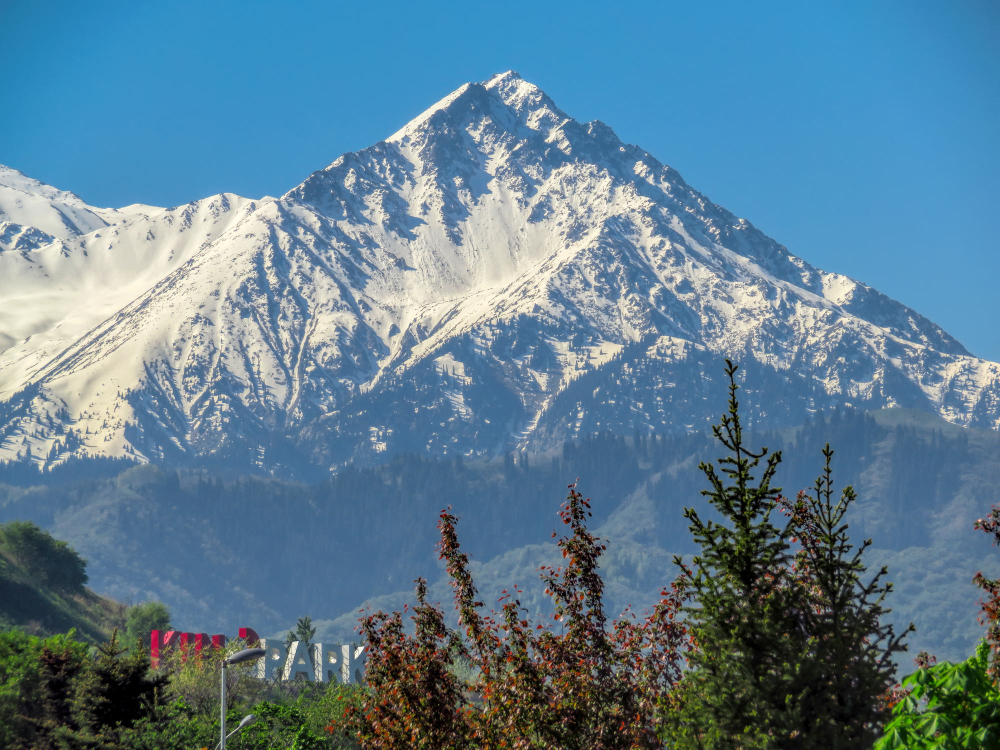 Snowy mountain range near Almaty, Kazakhstan