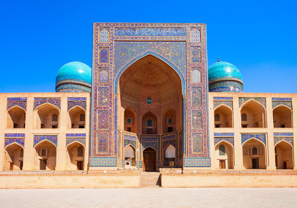 Registan Square with blue tiles in Samarkand, Uzbekistan