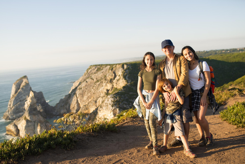 Happy family on vacation at a beach resort