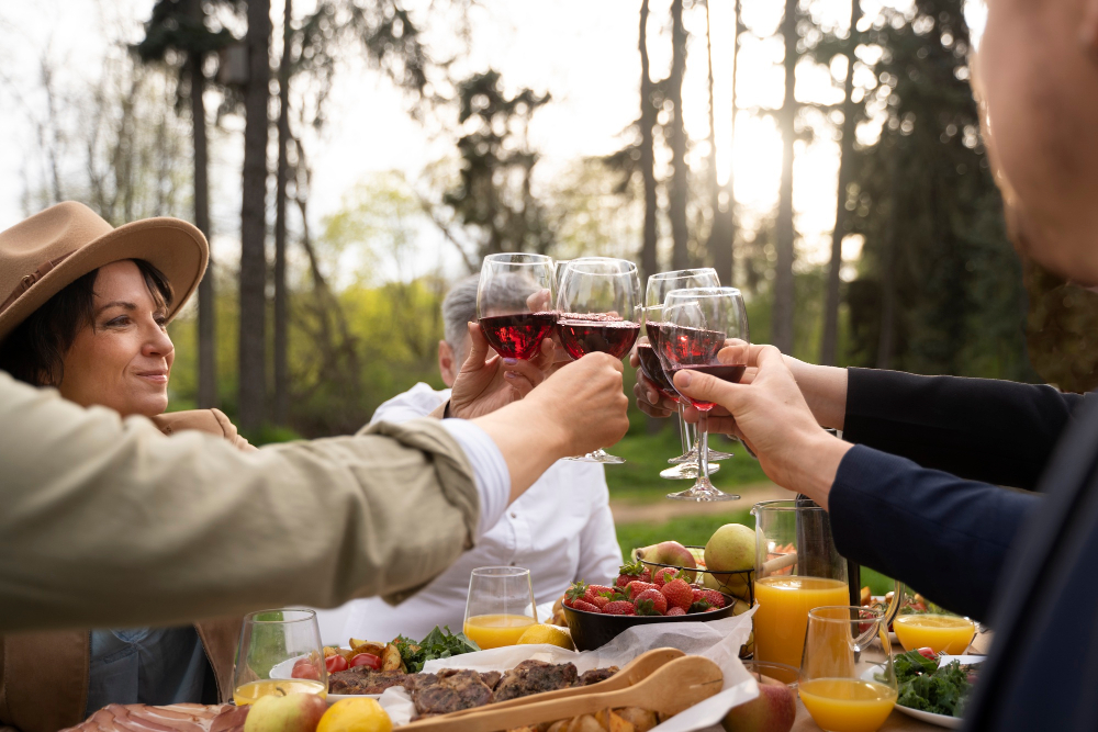 Private wine tasting Tuscany Family adults at a private wine tasting on a Tuscan estate, Italy