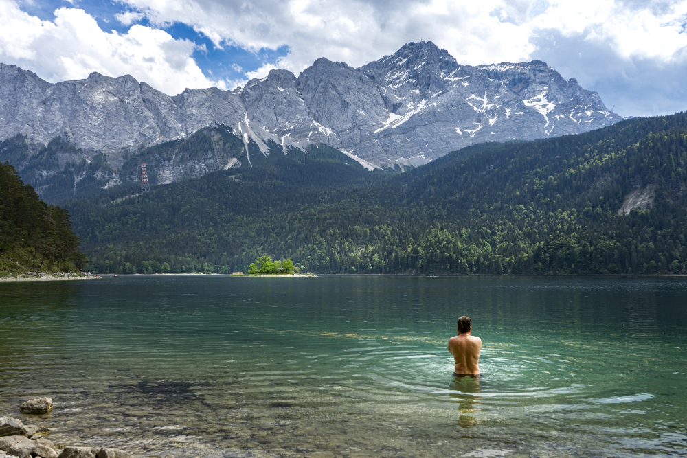 Banff in July Turquoise Lake Louise with mountains and canoe
