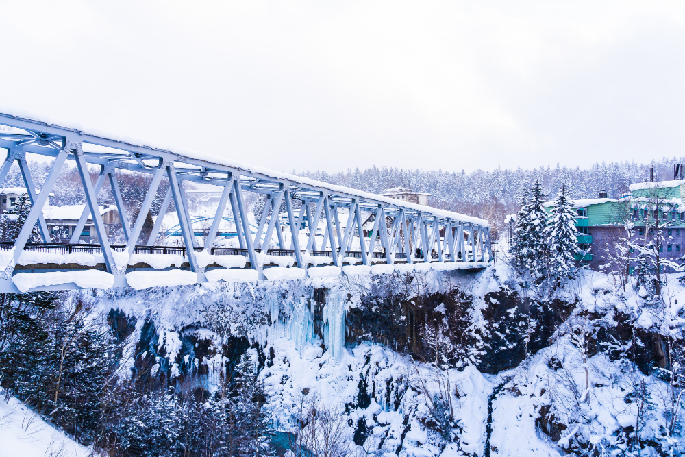 The Glacier Express crossing the Landwasser Viaduct in winter, Switzerland