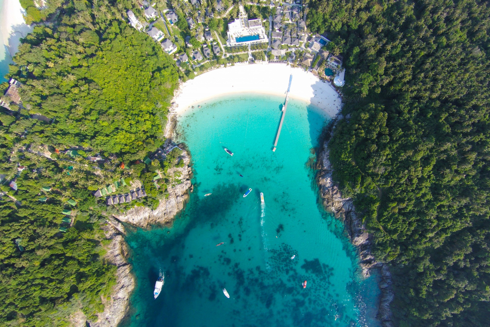 Aerial view of the Coron to El Nido ferry route across the Sulu Sea, Palawan province in background